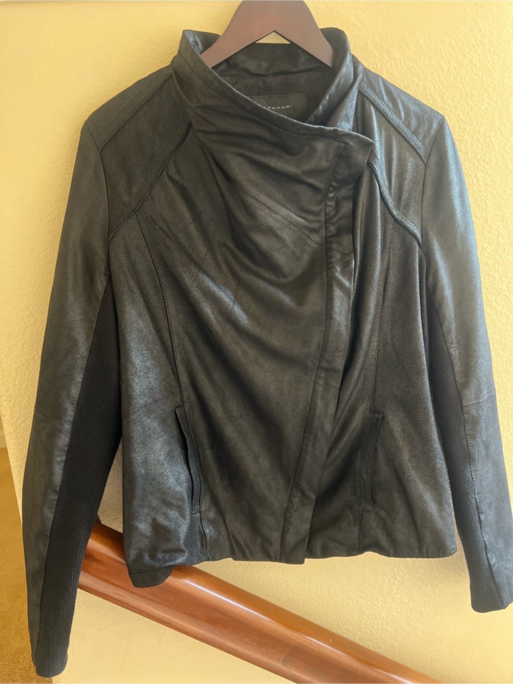 Elie Tahari Mixed-Media Lambskin Leather Moto Jacket Size M